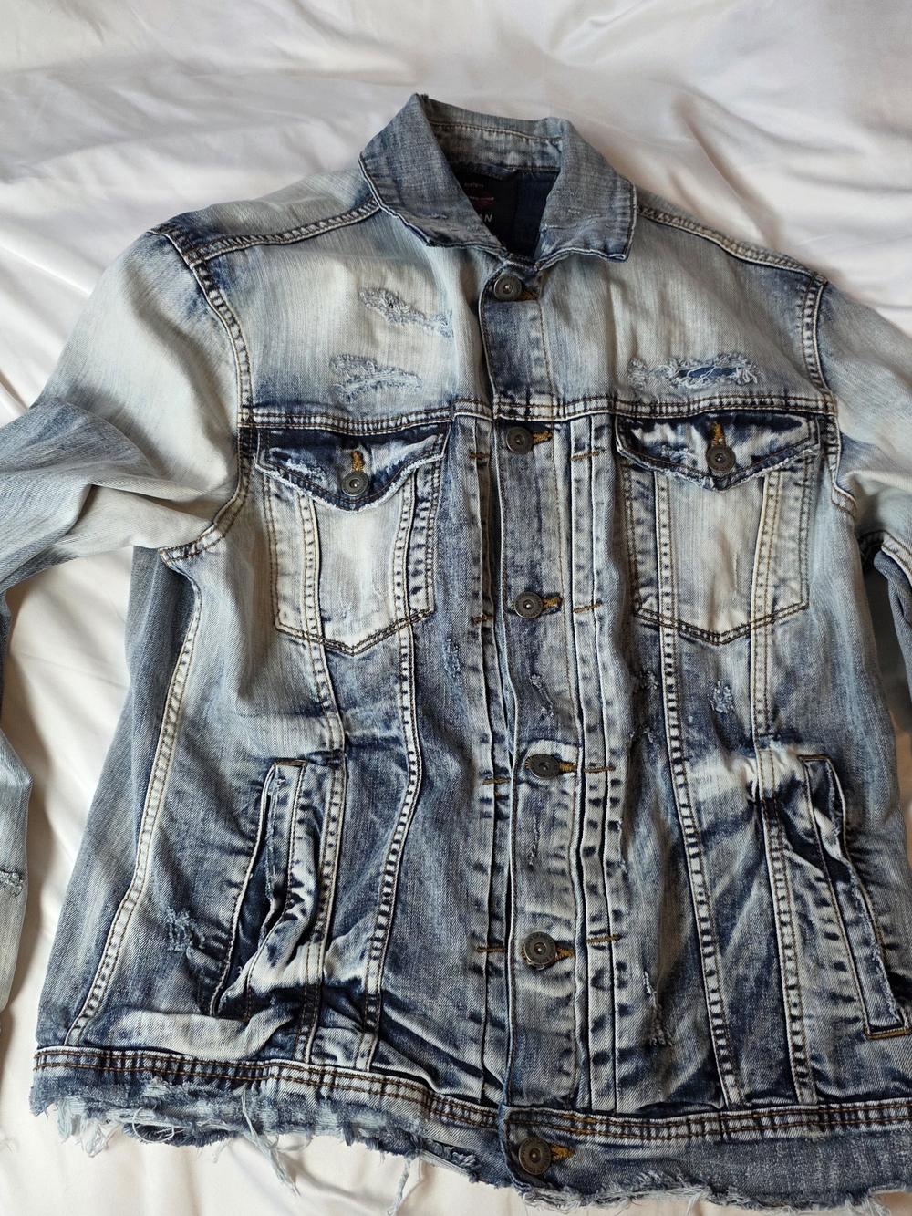 Jordan Craig Blue Distressed Denim Jacket Men XL